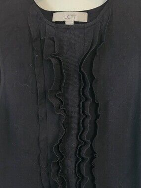 LOFT Women’s Black Sleeveless Ruffle Front Sweater Top